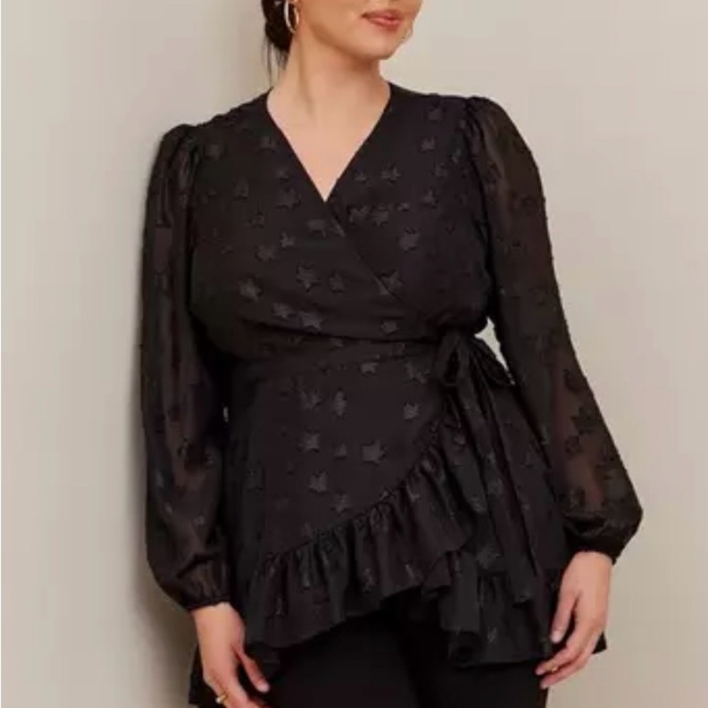 Torrid Black Ruffle Star Wrap Blouse Size 2X
